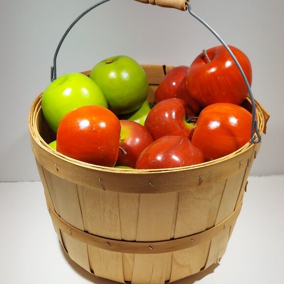 Wooden Basket with Red and Green Apples - Picture 1 of 8